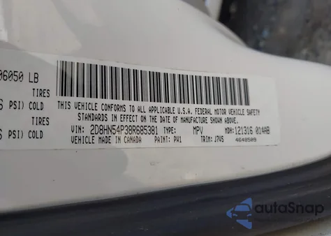 2008 Dodge Grand Caravan Sxt z USA, uszkodzony, nr VIN 2D8HN54P38R685381